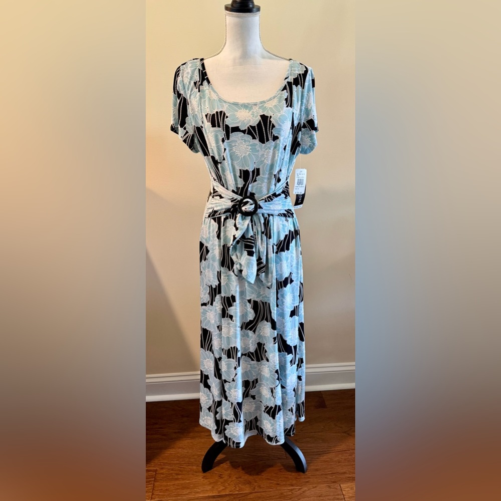 Perceptions Blue and Black Floral Midi Dress